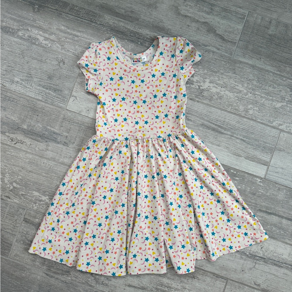 Size 5/6 stars, hearts and moons Dot Dot smile dress EC